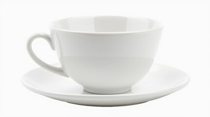 Empty White Ceramic Teacup and Saucer