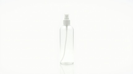 Empty Transparent Spray Bottle on White Background