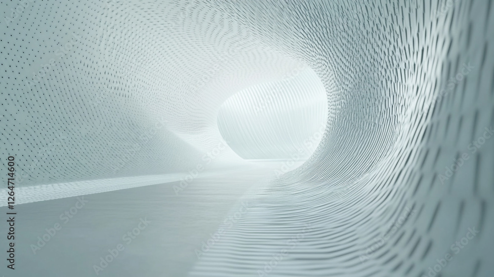 Poster exploring the captivating shapes and patterns of an abstract architectural space in soft hues