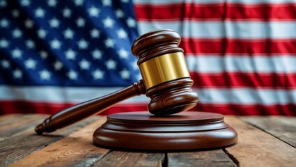 Gavel symbolizing justice against american flag background