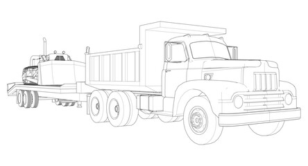 truck and bulldozer 3d illustration