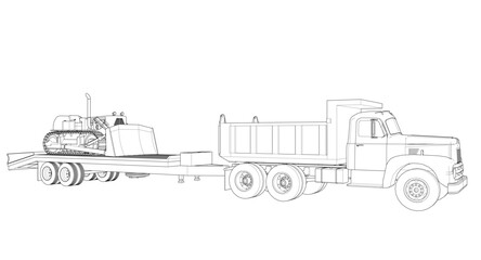 truck and bulldozer 3d illustration