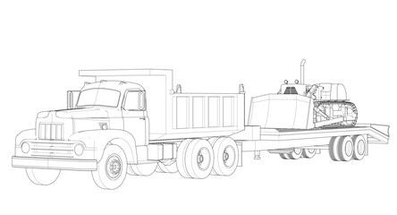 truck and bulldozer 3d illustration