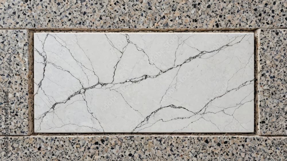 Poster stylish marble rectangle embedded in a textured surface, combining elegance and modern design