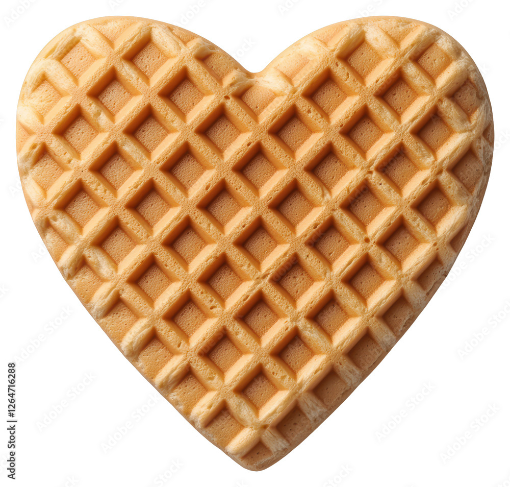 Poster heart shaped golden waffle with grid pattern on a transparent background
