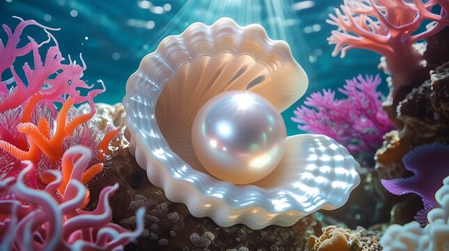 White pearl in the shell under the water