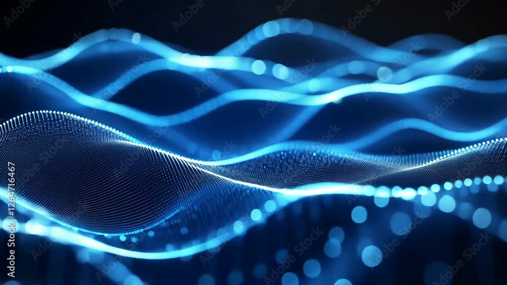 Poster beautiful blue wave patterns illuminated with vibrant light creating a mesmerizing visual effect in 