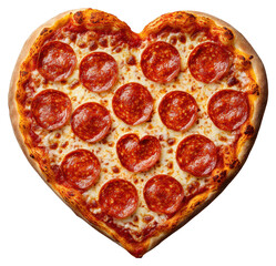 Heart Shaped Pepperoni Pizza with Melted Cheese on a Transparent Background