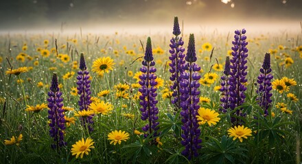Stunning Lupine and Wildflower Meadow Sunrise Photography