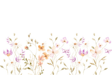 Floral summer horizontal pattern with wildflowers. 