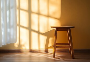 Sunlight Shadow on Wooden Stool in Room