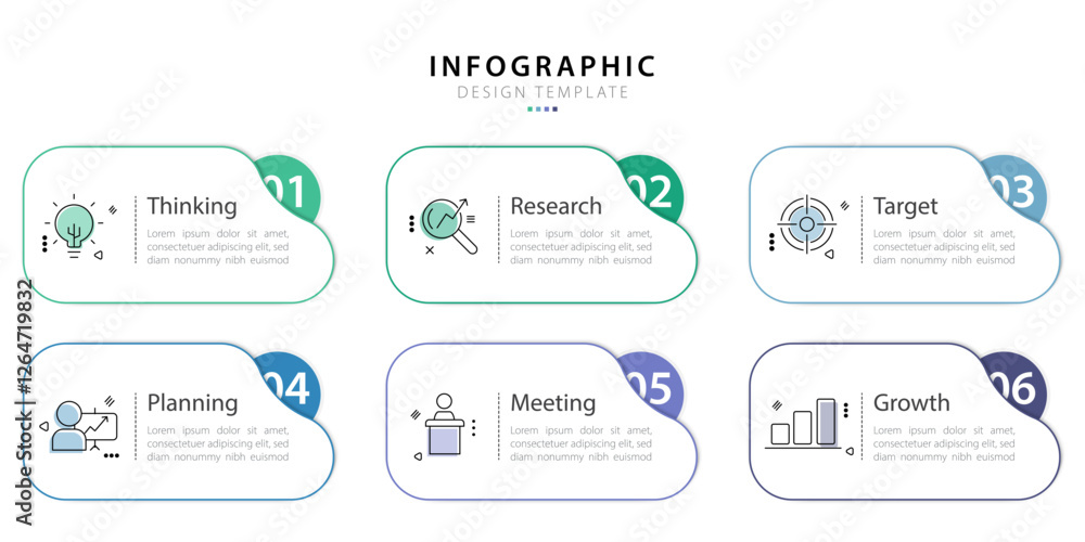 Aufkleber infographic template. 6 step timeline journey, flat simple infographics design template. presentatio