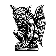 Gargoyle statue vintage style illustration