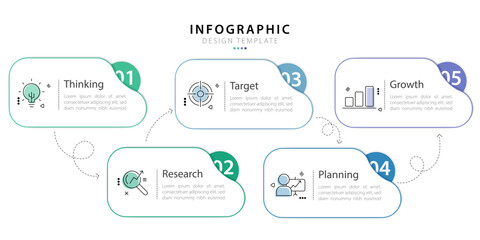 Timeline Creator infographic template. 5 Step timeline journey, calendar Flat simple infographics design template. presentation graph. Business concept with 5 options, gantt vector illustration.