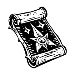 A sketchy illustration depicting magic scroll