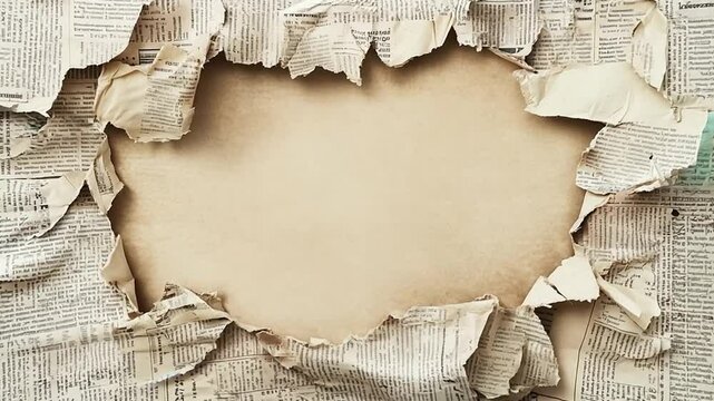 Slow zoom of Old Torn grunge newspaper border Background