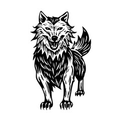 A vintage illustration of growling wolf