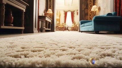 close up of sofa with beige carpet rug home interior background