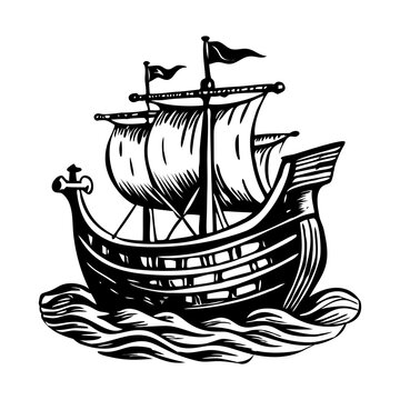 A vintage illustration of a medieval ship