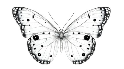 Monochrome Butterfly With Spotted Wings on White Background