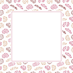 chocolate chip cookies frame. doodle chocolate cookies square frame. hand drawn cookies frame background. chocolate cookies background
