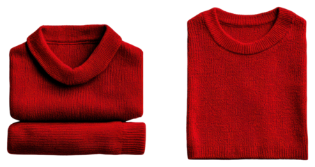 Isolated Folded Red Cowl Neck Sweater on Transparent Background for Fashion Template