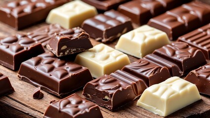 Indulgent chocolate treats on rustic wooden surface