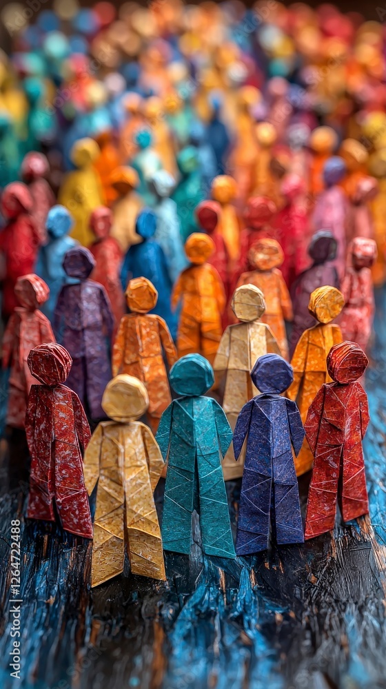 Poster this colorful and lively image features a group of multicolored paper figures joyfully holding hands