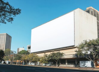 Obraz premium Large urban blank billboard on modern city street corner under clear blue sky