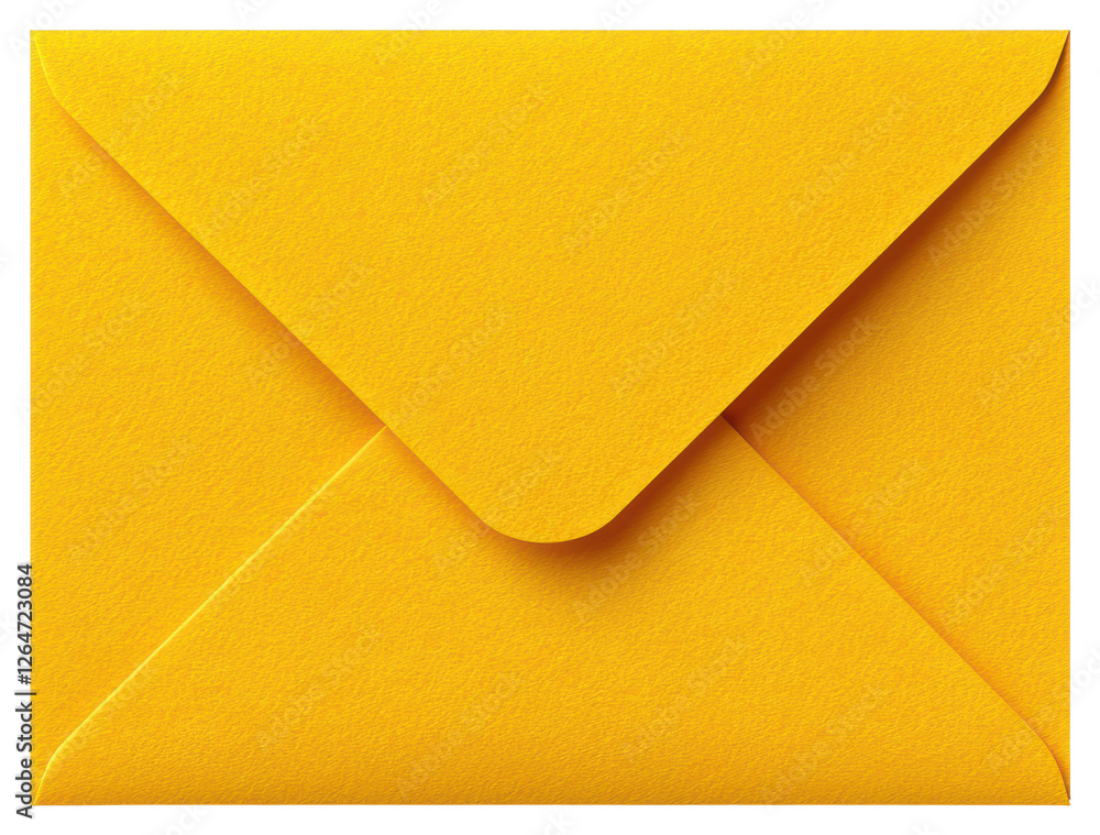 Poster isolated golden yellow envelope for mailing invitation message in transparent background