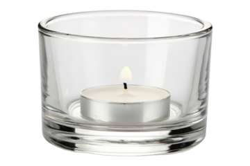 Glass candle holder with tea light isolated with transparent background