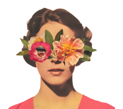 PNG Woman collage cutouts flowers portrait vintage.