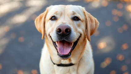 Joyful labrador retriever smiling playfully at camera