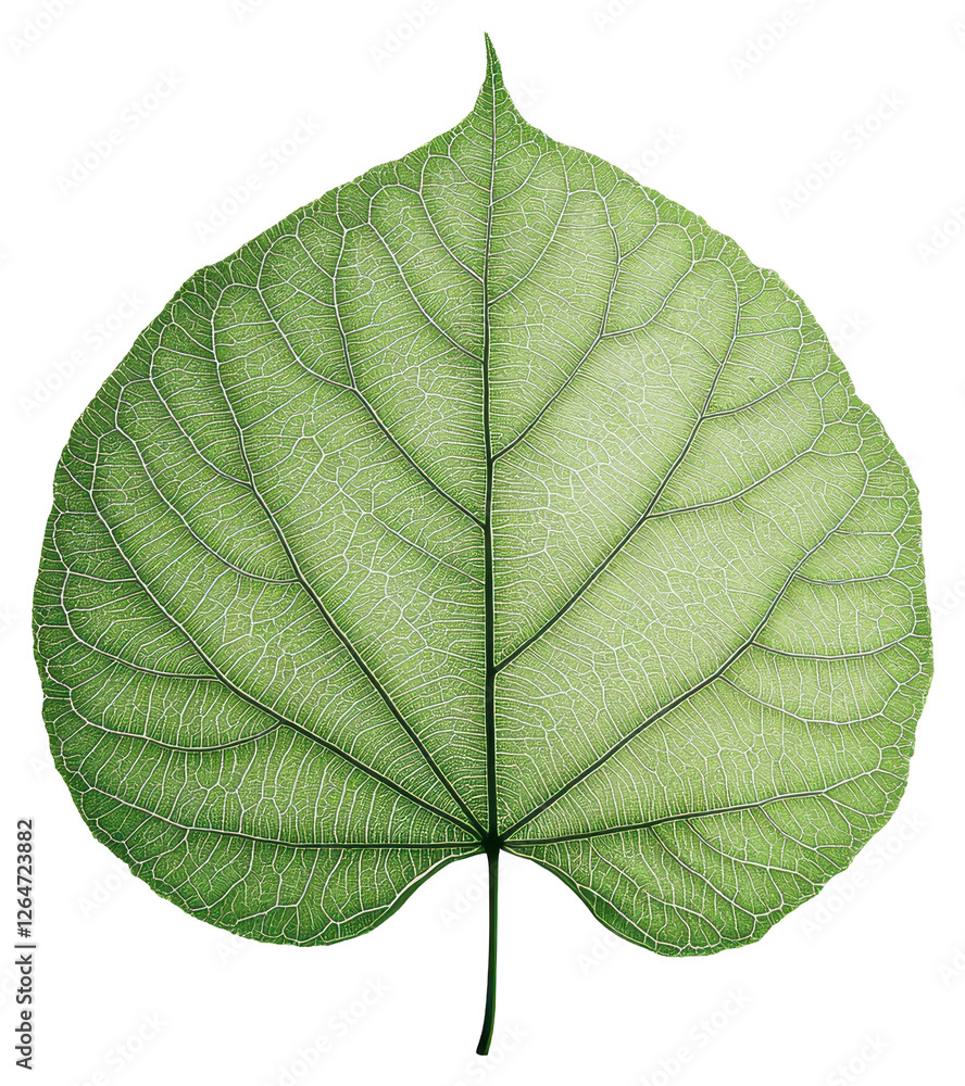 Poster isolated green leaf with visible veins on transparent background in detailed macro view