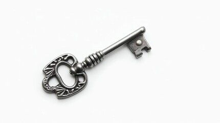 Antique Silver Key on White Background