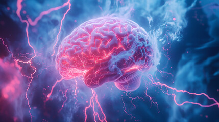 Fototapeta premium Exploring the vibrant energy of the human brain illuminated in a captivating digital representation
