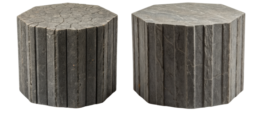 Two dark gray octagonal columns isolated with transparent background
