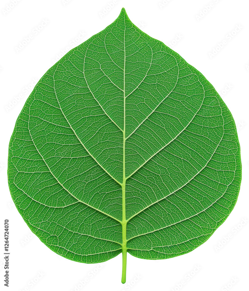 Poster isolated green leaf with visible veins on transparent background for botanical design