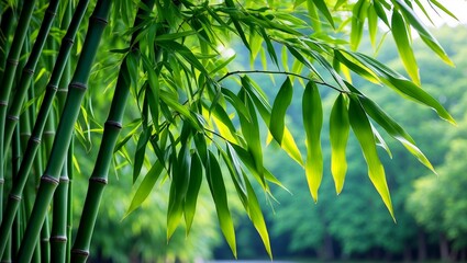Lush bamboo leaves in a tranquil setting