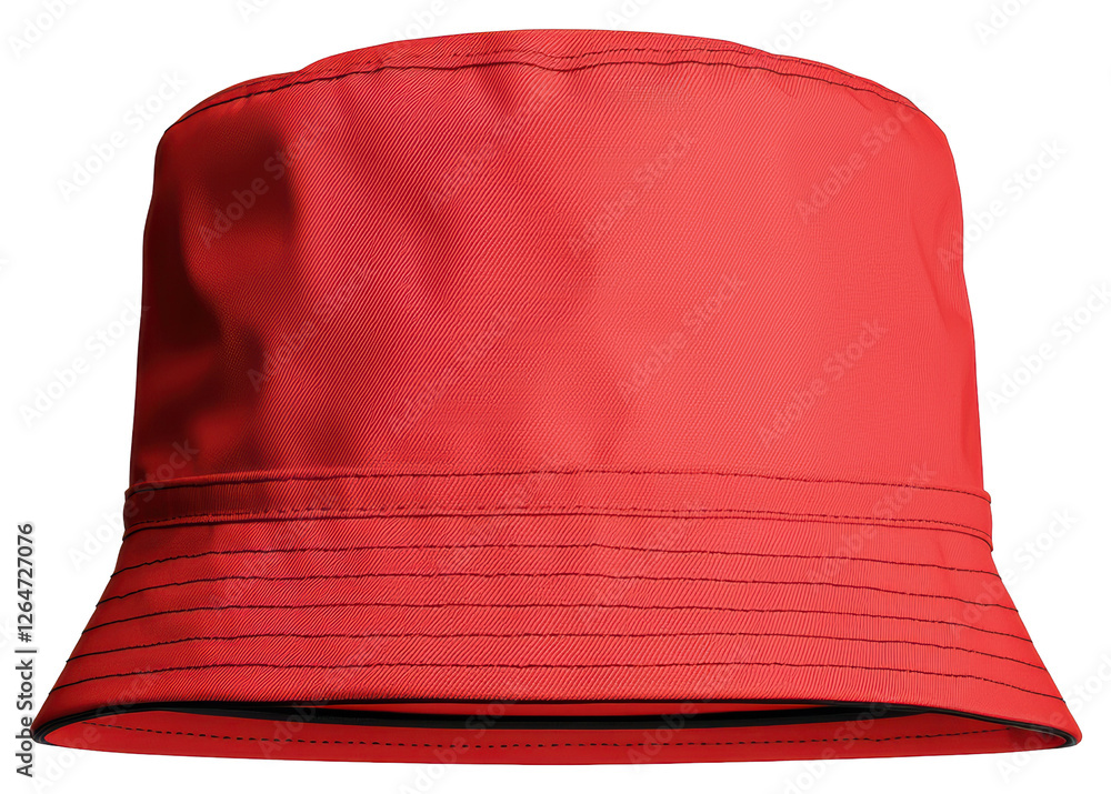 Poster isolated red bucket hat on transparent background in a simple render style