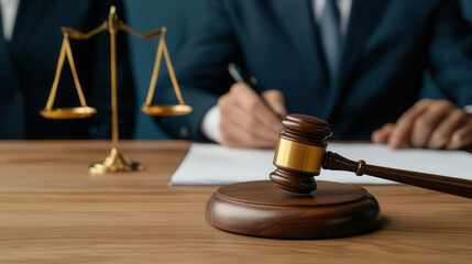A closeup of the defense team reviewing their notes during a trial recess