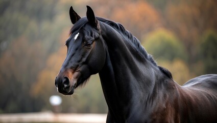 Fototapeta premium Majestic black horse exuding natural beauty and elegance