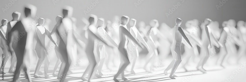 Poster many paper figures positioned elegantly, showcasing the beauty of movement and individuality while r