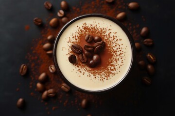 Obraz premium Creamy tiramisu decorated with cocoa powder and coffee beans, embodying the rich flavors of Italian cuisine