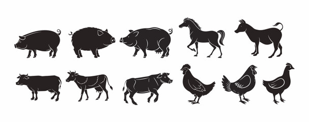 vector-farm-animals-silhouettes-isolated-on-white