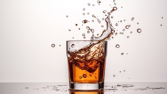 As sunlight filters through a cozy café, a glass filled with espresso captures every drop. A splash dances above, showcasing the rich aromas and flavors that delight the senses in the afternoon