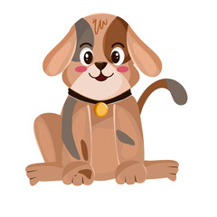 Illustration of a cute puppy with light brown fur sitting with a necklace around its neck