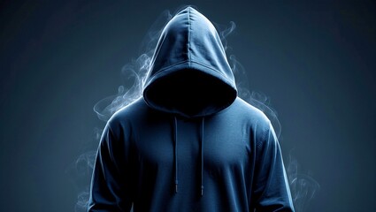 Mysterious figure in hoodie amidst dark shadows