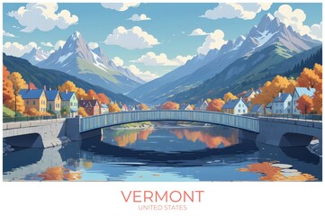 Vermont United states Travel Poster Illustration Print Decor Gift Canvas Wall Art