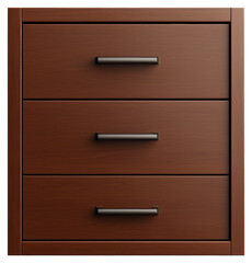 Isolated Wooden Three Drawer Brown Cabinet on Transparent Background for Home Decor